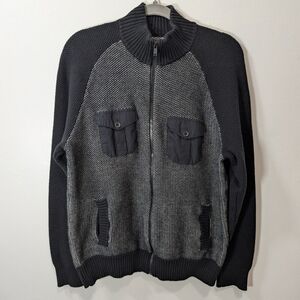 Bar III Men's Black and Gray Zip-Up Sweater Size L 100% Cotton